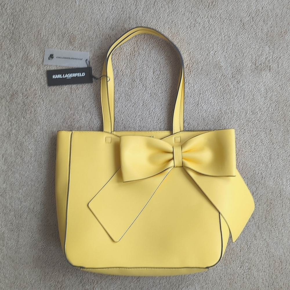 Karl Lagerfeld Paris Yellow Cannelle Tote with Bow